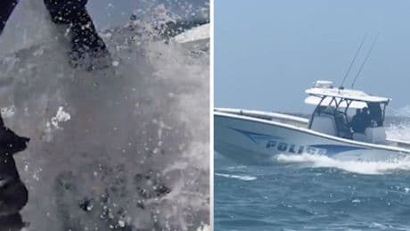 Watch: Cop leaps on to runaway boat after owner is thrown overboard