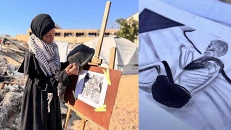 Ragde Sheikh al-Eid, l’artista palestinese che dipinge con la fuliggine delle pentole