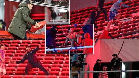 South American football match abandoned with 300 arrested in violent clashes - after stun grenade is thrown, fans are stripped and beaten, and one supporter falls from the stands