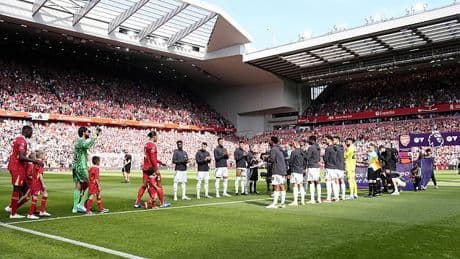 Awkward moment Arsenal are forced to give Liverpool a guard of honour at Anfield as Mikel Arteta's side salute runaway Premier League champions