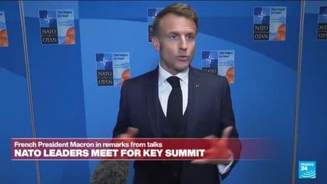 French president Emmanuel Macron speaks at the NATO summit
