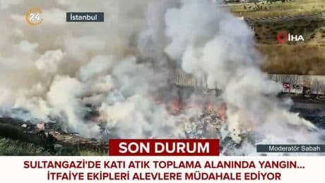 Katı atık toplama alanında yangın