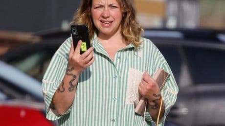 Charlotte Church's green stripe co-ord gives a nod to whether she wants to be a Faithful or Traitor