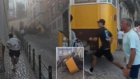 Death toll in Lisbon tram crash disaster climbs to 17 as distressing footage shows rescuers shouting 'there's kids under there' after hearing cries for help from wreckage