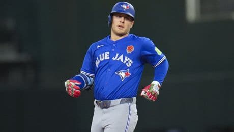 Jays outfielder Varsho leaves game with leg injury