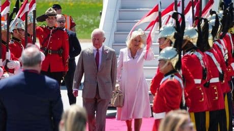 King and Queen greeted by Mounties as they touch down for whistlestop Canada tour