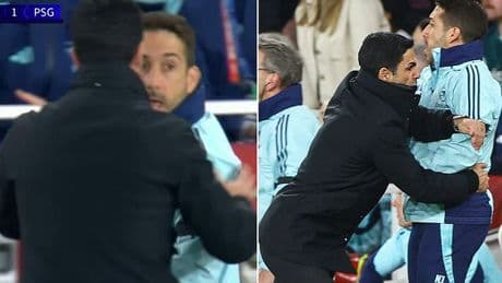 Mikel Arteta orders Arsenal's raging set-piece coach back to the bench during disappointing defeat by PSG