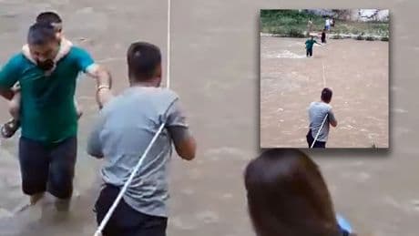 Sular yükselince mahsur kaldılar! 35 kişi halat ve can simidiyle kurtarıldı