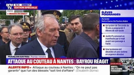 "C'est une explosion de violence": François Bayrou réagit à l'attaque au couteau dans un lycée à Nantes