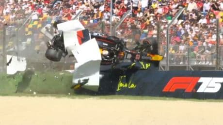 Emilia Romagna GP qualifying red-flagged as Yuki Tsunoda flips over in terrifying crash