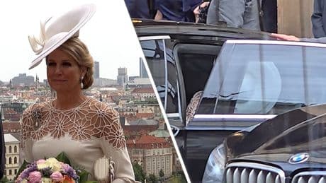 Máxima stuntelt met gigantische hoed tijdens staatsbezoek