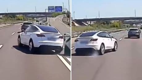El espectacular derrape que hace un Tesla en una autopista de Madrid tras rectificar de dirección en el último minuto: “Fast and furious”