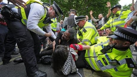Three arrested after ‘draconian’ police clash with pro Palestinian protesters in London