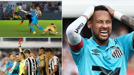 Neymar begs fans to 'forgive' him for bizarre Diego Maradona-esque 'Hand of God' red card - in possible final appearance for boyhood club Santos