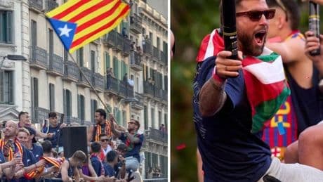 Iñigo Martínez desata la locura al ondear una estelada en la celebración del Barça