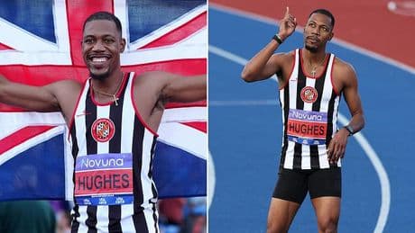 Zharnel Hughes dedicates 100m win in UK Athletics Championships to his aunt on the day of her funeral in emotional speech