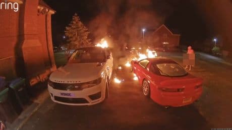 Moment naked PT chases down arsonist who set fire to three cars on his drive in middle of the night