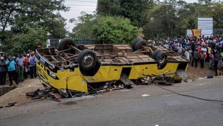 A bus carrying mourners from a funeral overturns in Kenya, killing 21 people