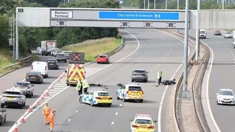 M8 crash biker rushed to hospital after pile up on major road
