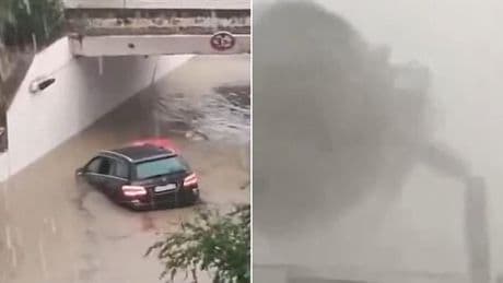 'Biblical' 100kph winds lash Spain with palm trees snapping in half in Alicante and roads turning into rivers in Majorca - as Med braces for 'hazardous' thunderstorms and 'extreme' flooding
