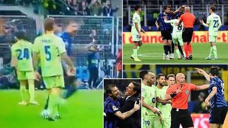 Shocking moment Barcelona's Inigo Martinez appears to SPIT on Inter Milan rival Francesco Acerbi during heated Champions League clash - and VAR cleared it
