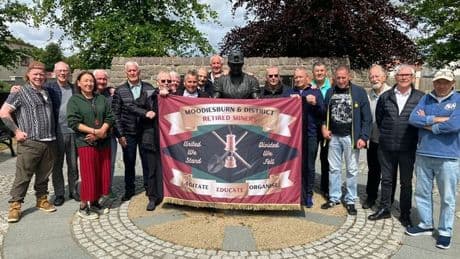 Proud moment as retired miners gather at 'the Geich' in Moodiesburn to display new branch banner