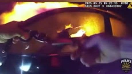 Terrifying footage shows hero cop rescuing fire captain’s daughter from blazing car