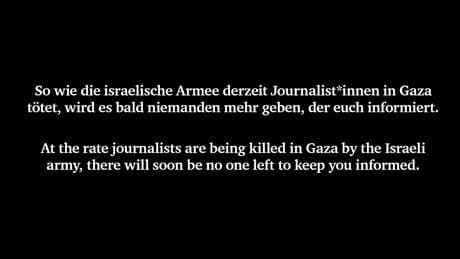 Protestaktion von »Reporter ohne Grenzen« | Gaza: Wo niemand mehr berichten kann, bleiben Bildschirme schwarz