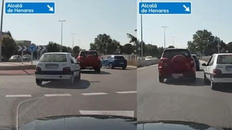 Las maniobras peligrosas de dos coches en una rotonda de Alcalá de Henares dejan atónitas a miles de personas: “Parece el Mario Kart”