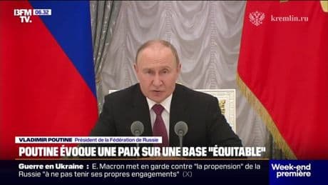 Guerre en Ukraine: Vladimir Poutine évoque une paix sur une base "équitable"
