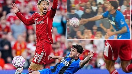 The first VAR blunder of the season? Bournemouth star AVOIDS early red card in Liverpool clash despite cameras showing clear handball - as Jamie Carragher fumes