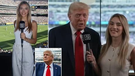 Stunned soccer fans all say the same thing as Trump 'hits on' glamorous DAZN reporter in 'embarrassing' Club World Cup interview