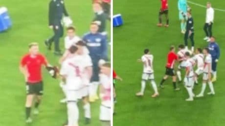 El inexplicable cabezazo de Ratiu a Pedro Díaz con Vallecas de celebración