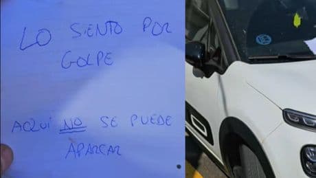 Le deja una nota a un coche mal aparcado pidiéndole perdón por “el golpe” y no deja a nadie indiferente con lo que revela: “A buscarlo, por aparcar donde no toca”