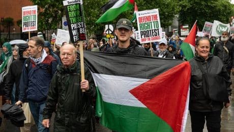 Pro-Palestine marchers brave rain in Edinburgh after Palestine Action ban