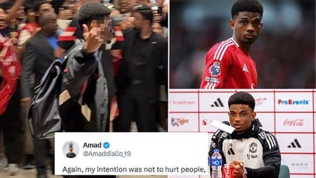 Amad responds to 'unhealthy individual' in 28-word social media apology after sticking his middle finger up at a supporter during Man United's post-season tour from hell
