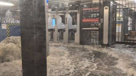 Flash floods swamp New York City subway station as horrified commuters watch on