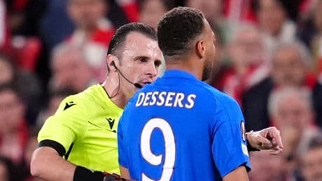 Reason Cyriel Dessers was booked after Rangers shirt rip penalty appeal denied