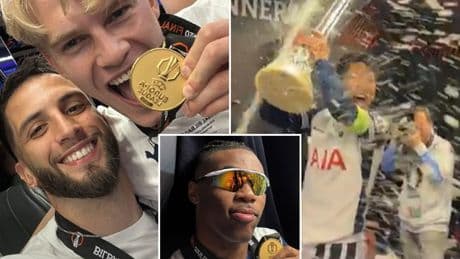 Inside Tottenham’s wild dressing room celebrations as stars down beer, eat pizza and head to hotel to party until 3am