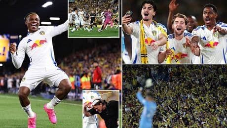 Partying Leeds United set up last-day Championship title shootout and close in on 100 points after 4-0 thrashing of Bristol City