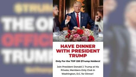 Trump ofrece una cena como premio para los principales poseedores de su 'memecoin'