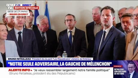"Nos seuls adversaires, c'est la gauche de Mélenchon", déclare Bruno Retailleau après sa victoire à la présidence des Républicains