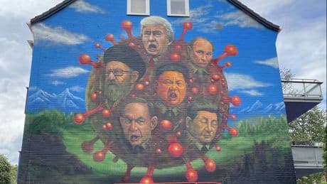 Großes Graffito an Hauswand in Lörick: Kritik an Wandgemälde in Düsseldorf – Netanjahu im „Virus der Macht“