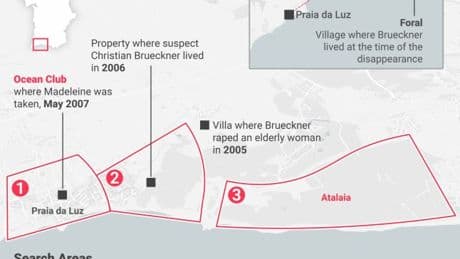 Map shows two new locations where searches for Madeleine McCann will continue