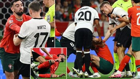 Liverpool target Florian Wirtz puts in crunching tackle on Man United star Bruno Fernandes and rows with Bernardo Silva in Germany's defeat by Portugal