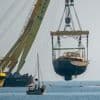 The recovered Bayesian superyacht takes its final journey to a Sicilian port