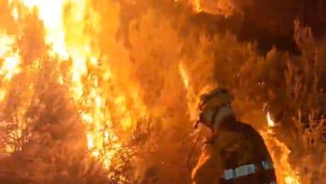 Firefighters come dangerously close to wildfires as they tear through northwestern Spain