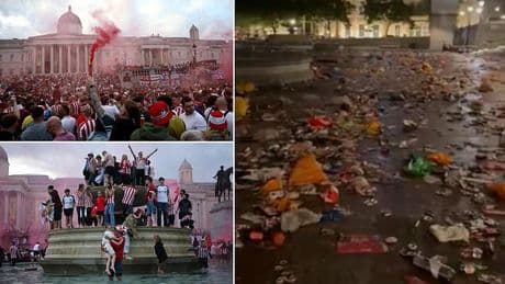 Sunderland fans blasted as 'disgraceful' after leaving rubbish all over Trafalgar Square as thousands of fans party in London ahead of Championship play-off final