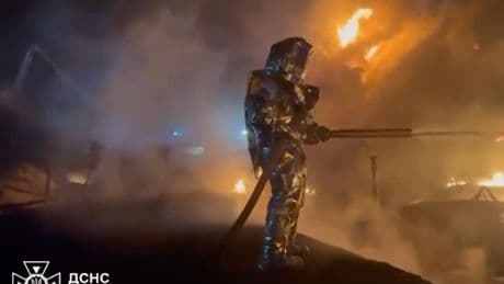 Russian drone strike sees firefighters battle huge blaze at Ukrainian energy facility