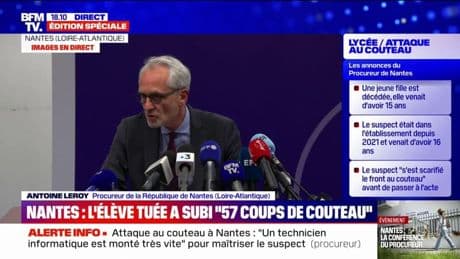 Attaque au couteau dans un lycée à Nantes: le suspect s'en est ensuite pris "au hasard" à "trois étudiants", indique le procureur
